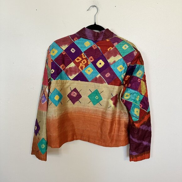 Vtg Sandy Starkman Silk Blend Cropped Jacket Abstract Multicolor Womens India - Picture 3 of 8